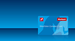 Tankgutschein kaufen. Westfalen Compact Card auf blauem Hintergrund