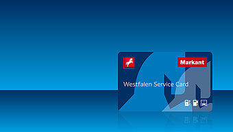 Westfalen Tankkarte für Mitarbeiter. Westfalen Card auf blauem Hintergrund