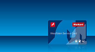 Westfalen Tankkarte für Mitarbeiter. Westfalen Card auf blauem Hintergrund